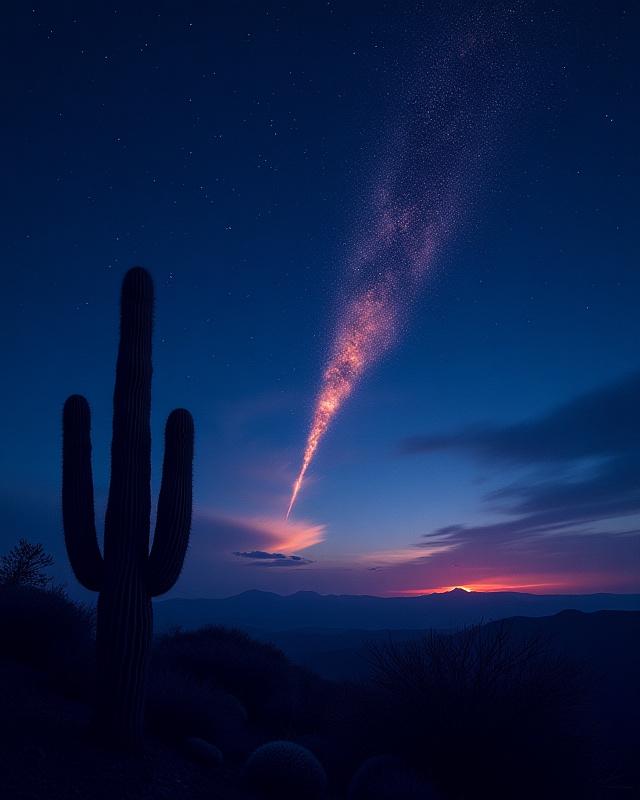 Cover of The Perseid Effect guide, showing a desert landscape with cacti under a meteor shower